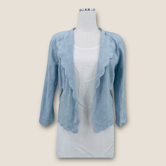 English Factory Scallop Edge Suede Open Blazer Large - Picture 5 of 12